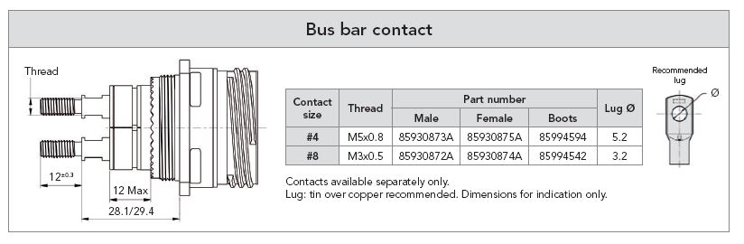 85930874A900 Souriau D38999 Series III Size-8 Bus-bar Contact Female-Socket