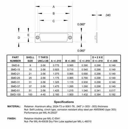 SMD-25 Micro-D M83513 nut plate Size 25